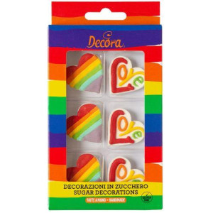 Decora Rainbow Hearts Sugar Decorations Pk/6