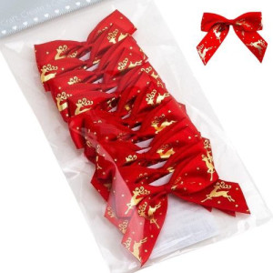 5cm Self Adhesive Satin Bows - Gold Reindeer Pk/12