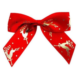 5cm Self Adhesive Satin Bows - Gold Reindeer Pk/12