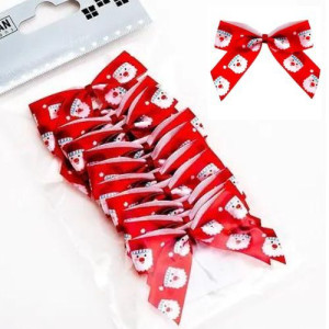 5cm Self Adhesive Satin Bows - Santa Pk/12