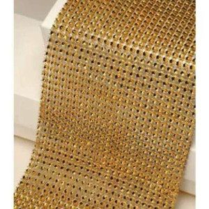 12cm Wide Gold Diamante Ribbon 1yard