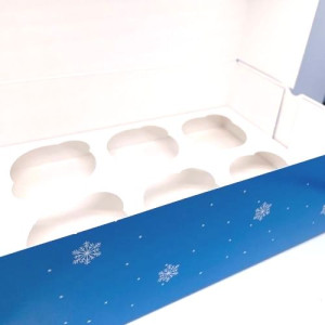 Blue Happy Christmas Cupcake Box - Holds Standard 6's or Mini 12's