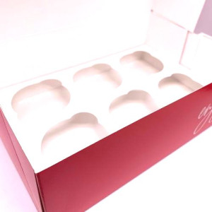 Red Treat Cupcake Box - Holds Standard 6's or Mini 12's