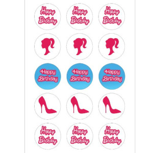 Barbie Themed Cupcake Toppers - 15 x 2"