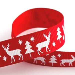 15mm Stag Christmas Red Ribbon - 5m Roll