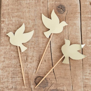 Gold Metallic Dove Toppers - Card Pk/6