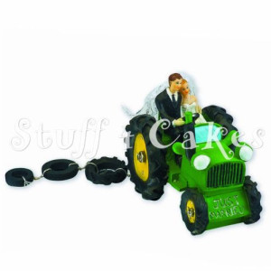 Bride & Groom Green Tractor Cake Topper