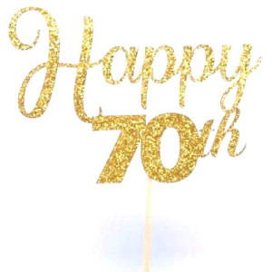 Gold Glitter 70th Happy Birthday Cake Topper - Card