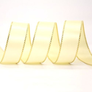 15mm Gold Edge Ribbon - Buttermilk