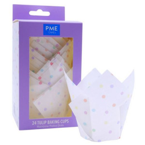 PME Tulip Muffin Wraps Pk/24 - Rainbow Polka Dots