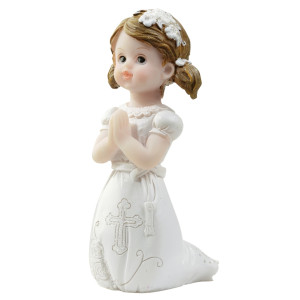 Communion Girl with Pigtails Cake Topper Kneeling