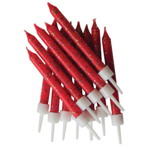 Red Glitter Candles Pk/12