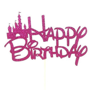 Fairytale Fuchsia Glitter Birthday Cake Topper - Card 