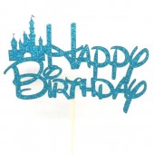 Fairytale Blue Glitter Birthday Cake Topper - Card 