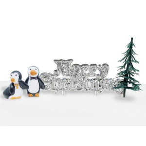 Penguin Silver Christmas Cake Decorating Kit