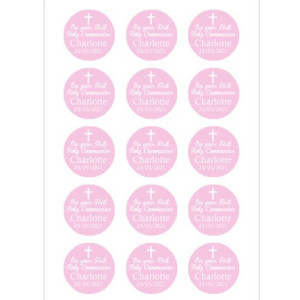 On Your First Holy Communion Cupcake Toppers PINK - 15 x 2"