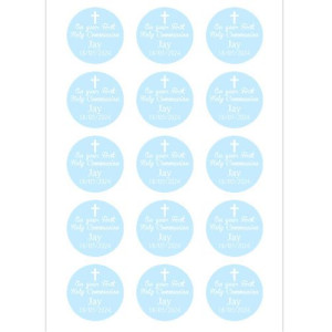 On Your First Holy Communion Cupcake Toppers BLUE- 15 x 2"