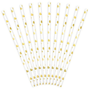 PartyDeco Paper Straws Hearts Gold Pk/10