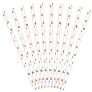 PartyDeco Paper Straws Hearts ROSE Gold Pk/10