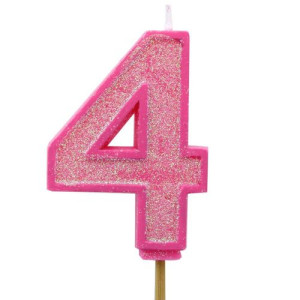 Pink Sparkle '4' Candle