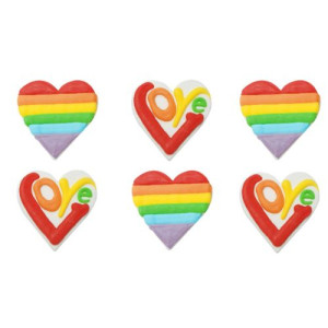 Decora Rainbow Hearts Sugar Decorations Pk/6