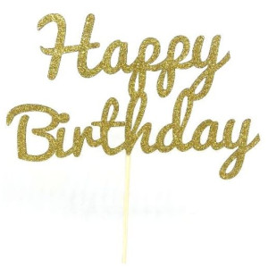 Gold Glitter Happy Birthday Cake Topper - Card