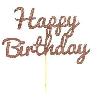 Rose Gold Glitter Happy Birthday Cake Topper - Card