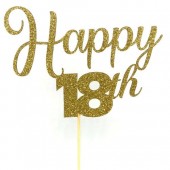 Gold Glitter Happy 18th Cake Topper - Card