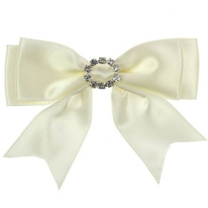 25mm Ivory Satin Bow with Diamante Buckle