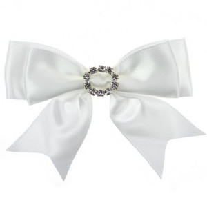25mm White Satin Bow with Diamante Buckle