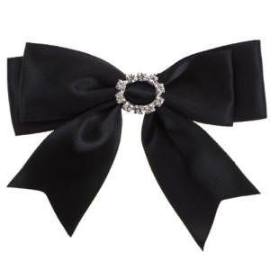 25mm Black Satin Bow with Diamante Buckle