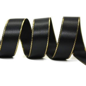 15mm Gold Edge Ribbon - Black