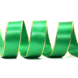 15mm Gold Edge Ribbon - Emerald