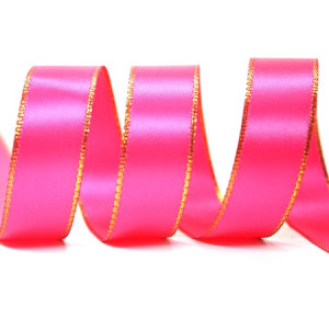 15mm Gold Edge Ribbon - Shocking Pink