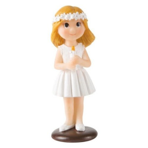 Blonde Communion Girl with Candle Cake Topper 