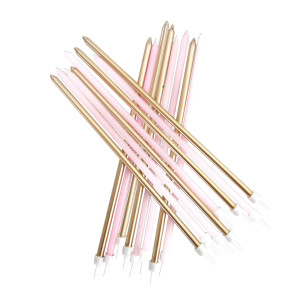 Pastel Pink Metallic Mix Candles Extra Tall Pk/16