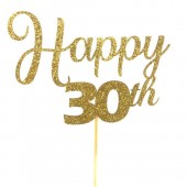 Gold Glitter Happy 30th Cake Topper - Card