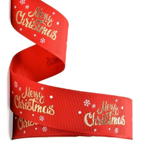 Red with Gold Merry Christmas Ribbon 25mm