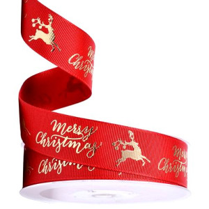 Gold Stag & Merry Christmas Ribbon 25mm