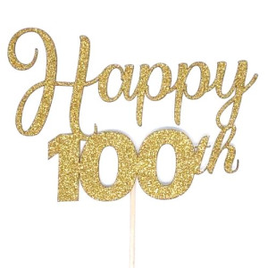Gold Glitter 100th Happy Birthday Cake Topper - Card