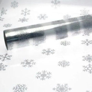 80cm Wide Cellophane Roll x 100m - Silver Snowflakes