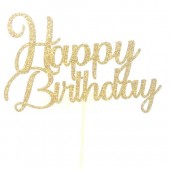 Gold Glitter Swirl Happy Birthday Cake Topper - Card