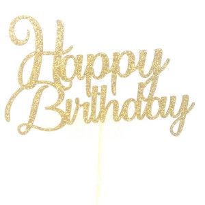 Gold Glitter Swirl Happy Birthday Cake Topper - Card