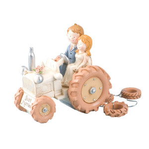 Bride & Groom Ivory Tractor Cake Topper