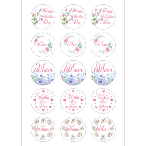 Floral Mother's Day Cupcake Toppers - 15 x 2"