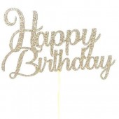 Light Gold Glitter Swirl Happy Birthday Cake Topper - Card