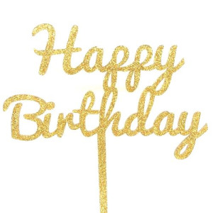 Gold Glitter Happy Birthday Cake Topper - Acrylic 