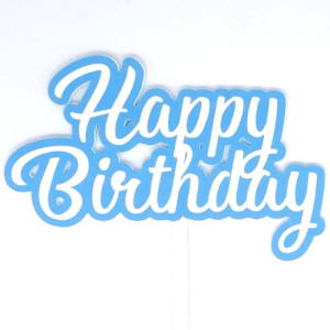 Acrylic Happy Birthday Topper - Sky Blue & White
