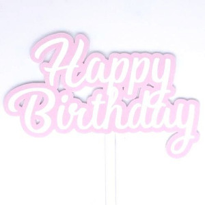 Acrylic Happy Birthday Topper - Baby Pink & White