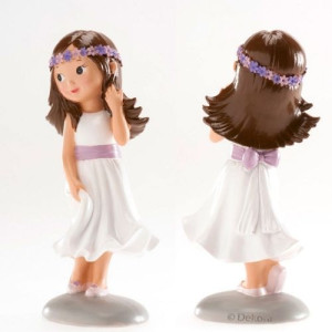 Dekora Communion Girl Topper with Lilac Flowers